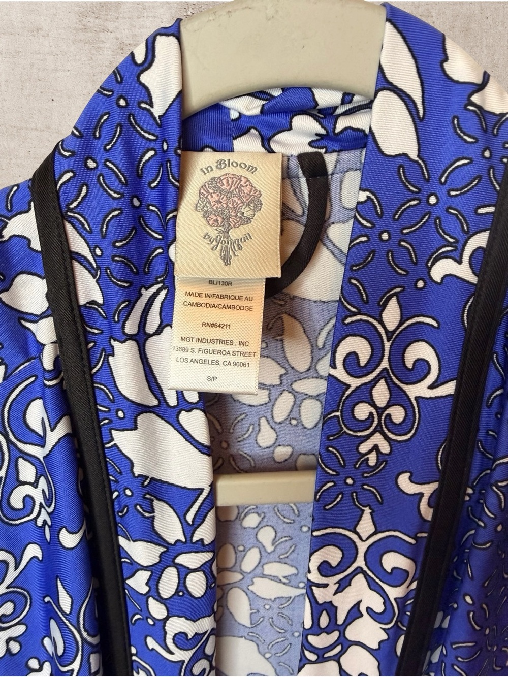 In Bloom by Jonquil Kimono Robe Blue White Floral Print Boho Cover Up Small - Picture 6 of 6